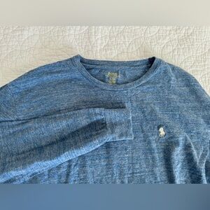 Polo Ralph Lauren Shirt Mens Long Sleeve Pullover L Blue Heather Crew White Pony